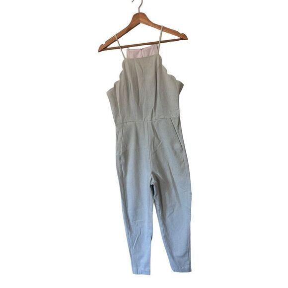 BCBGeneration Light Wash Denim Jumpsuit Scalloped Camisole Sleeveless Size 6 - Picture 1 of 13